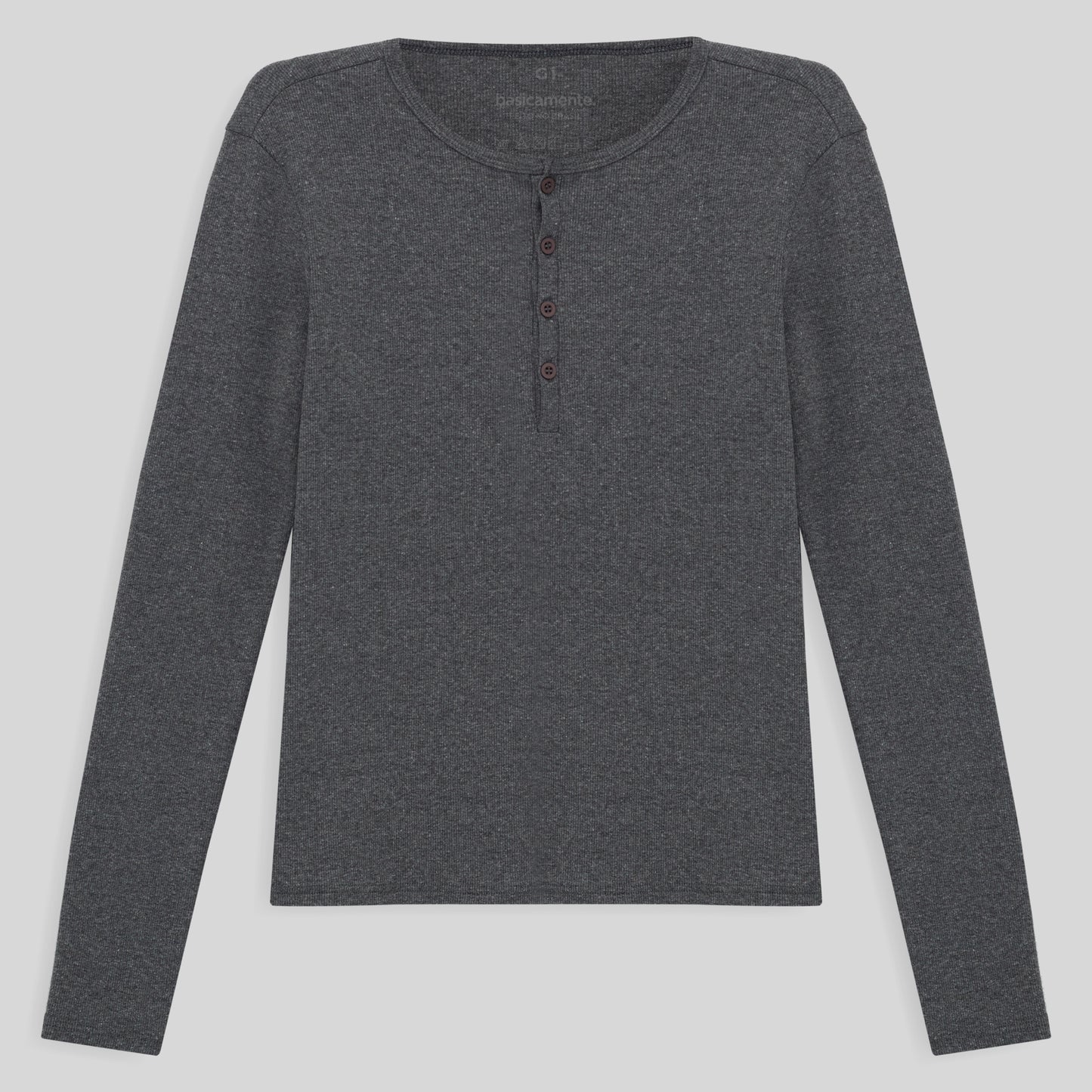 Camiseta Conforto Ml Gola C Plus Feminina - Mescla Escuro