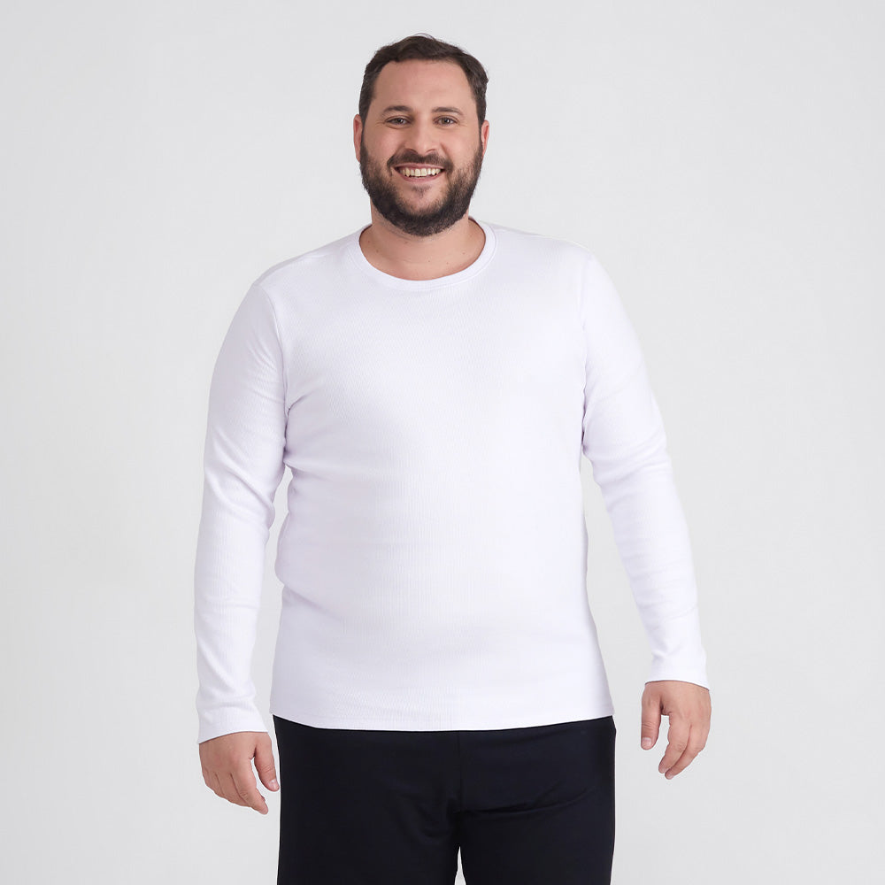 Camiseta Conforto Ml Gola C Plus Masculina - Branco