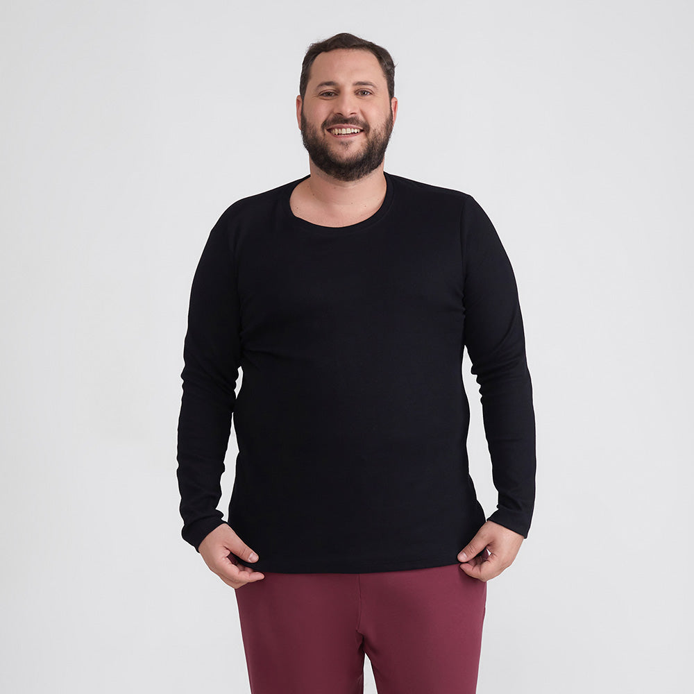 Camiseta Conforto Ml Gola C Plus Masculina - Preto