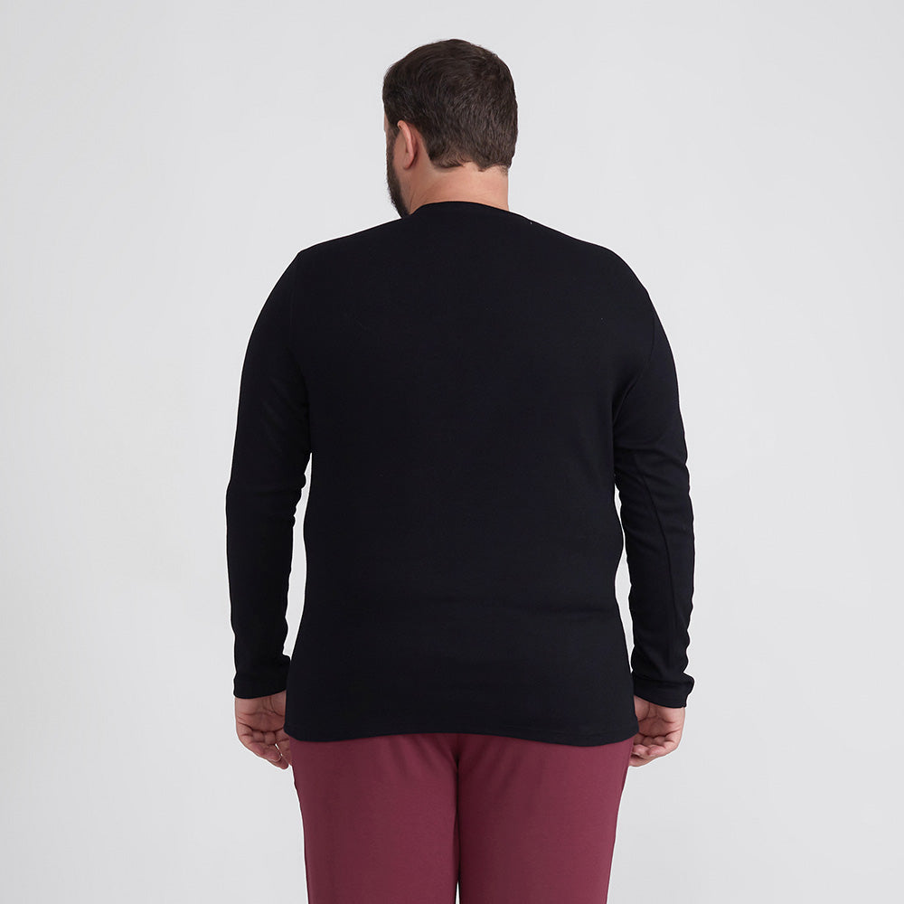 Camiseta Conforto Ml Gola C Plus Masculina - Preto