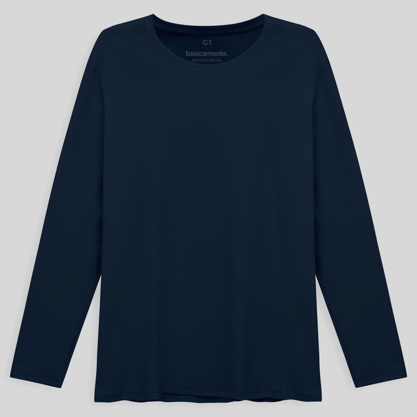 Camiseta Conforto Ml Gola C Plus Masculina - Azul Marinho