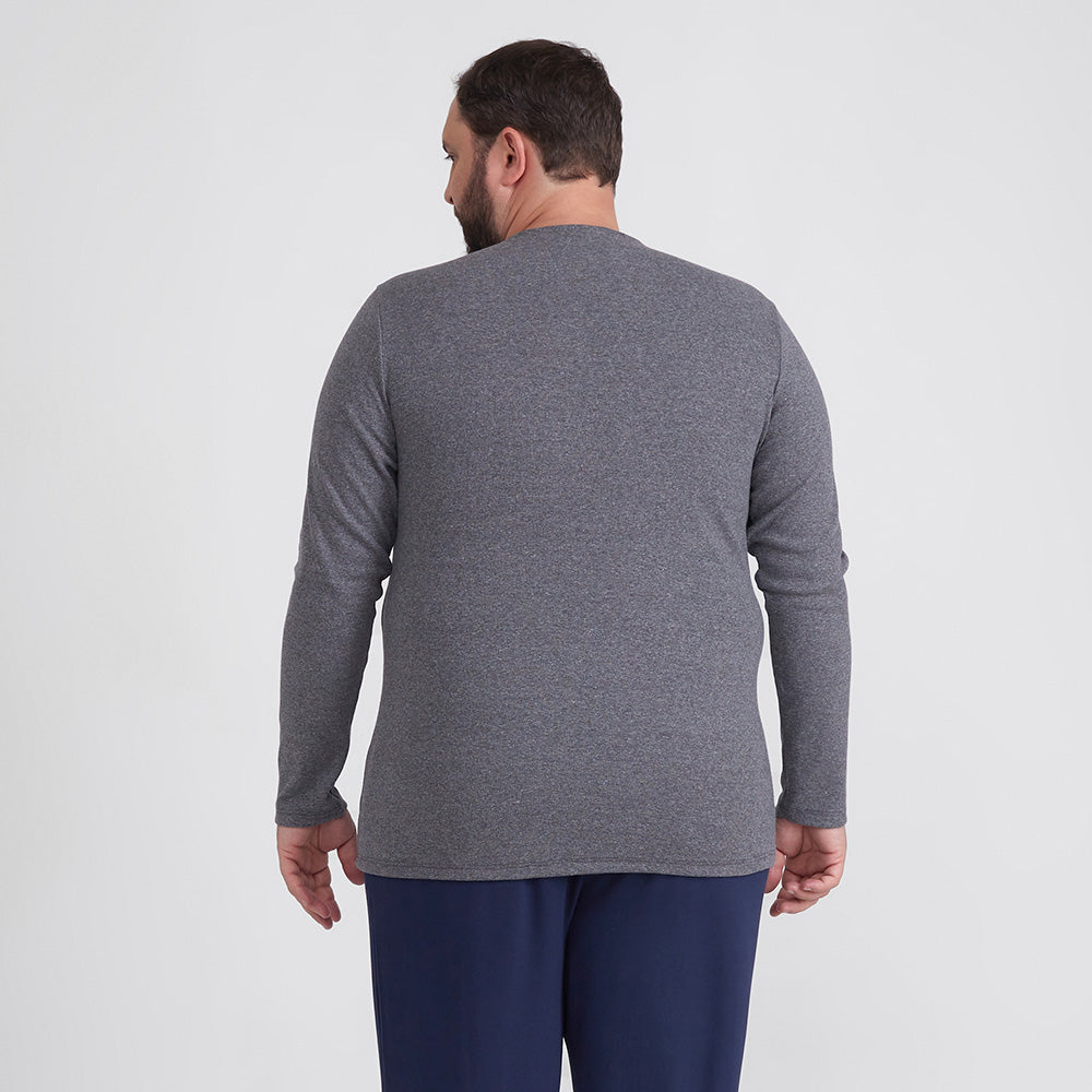 Camiseta Conforto Ml Gola C Plus Masculina - Mescla Escuro