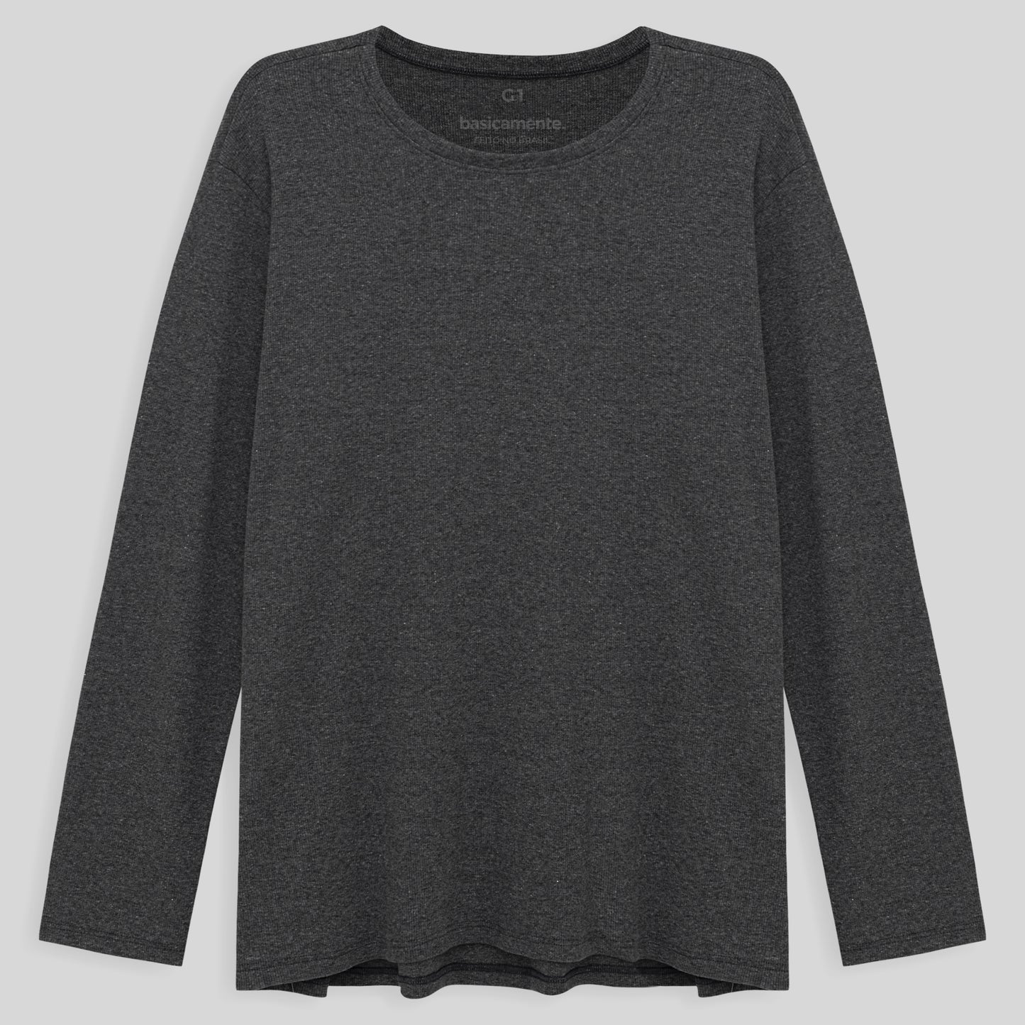 Camiseta Conforto Ml Gola C Plus Masculina - Mescla Escuro