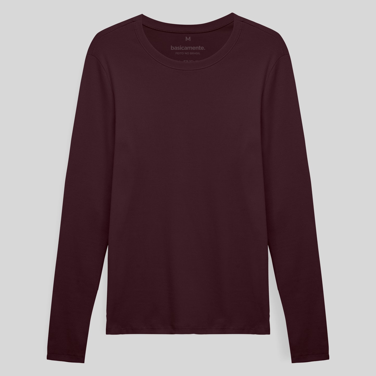 Camiseta Conforto Ml Gola C Masculina - Vermelho Vinho