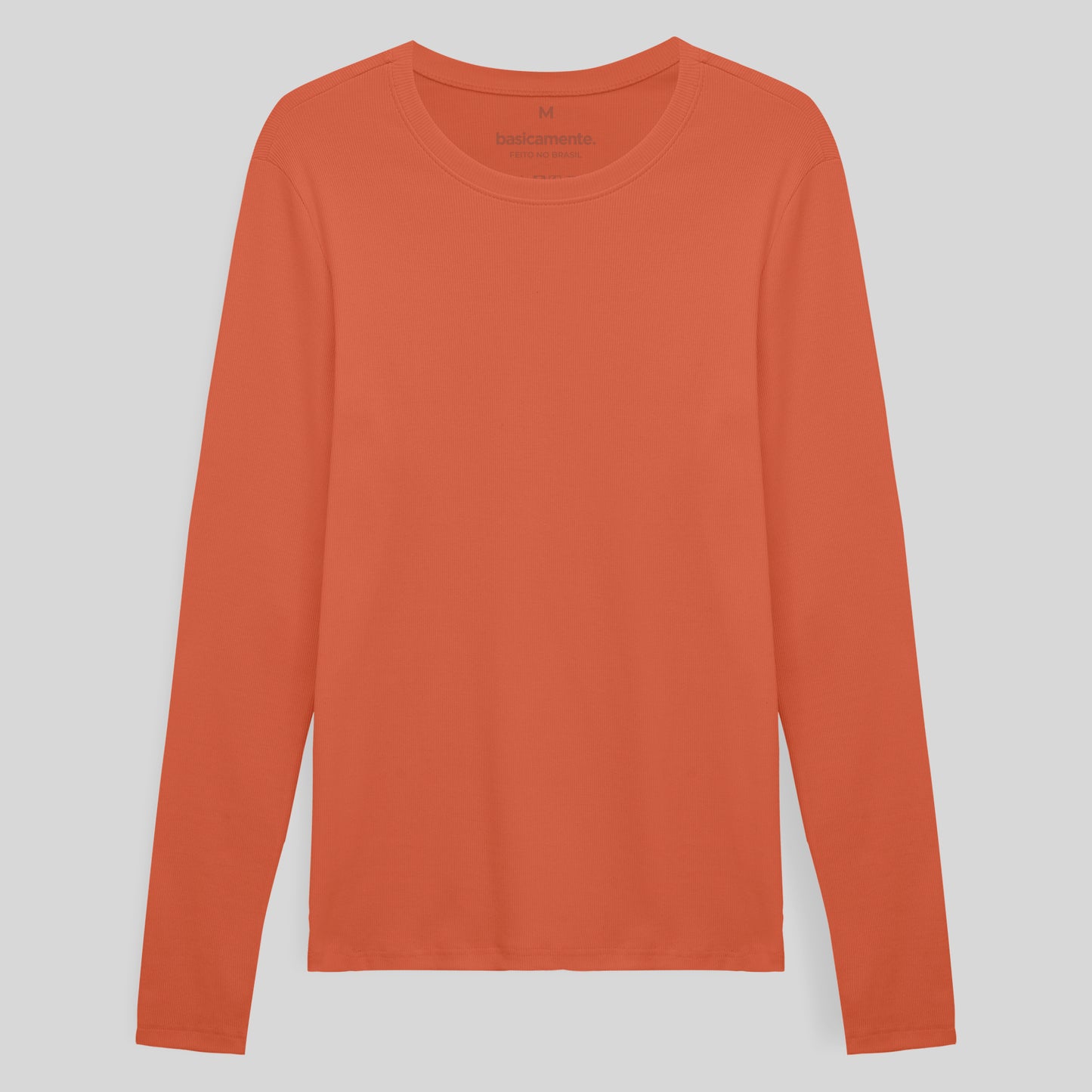 Camiseta Conforto Ml Gola C Masculina - Laranja Coral