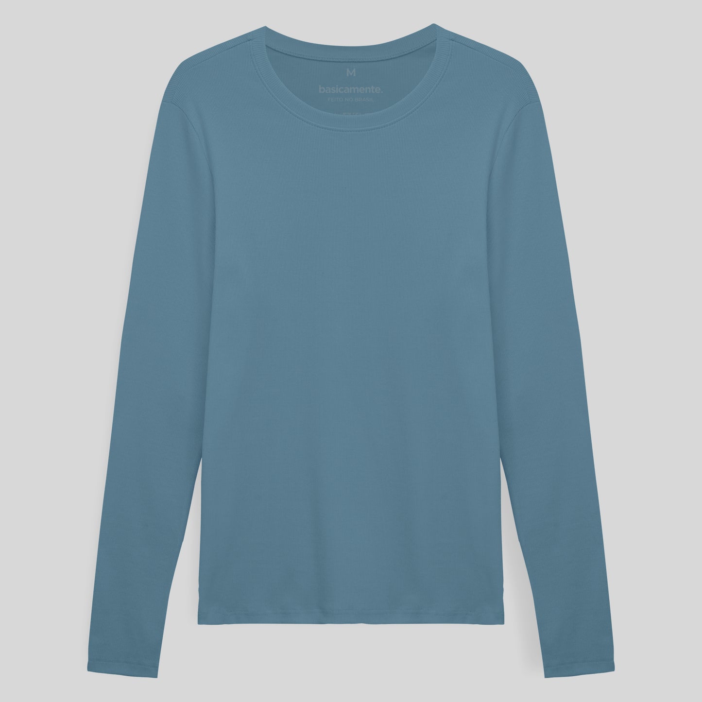 Camiseta Conforto Ml Gola C Masculina - Azul Celeste