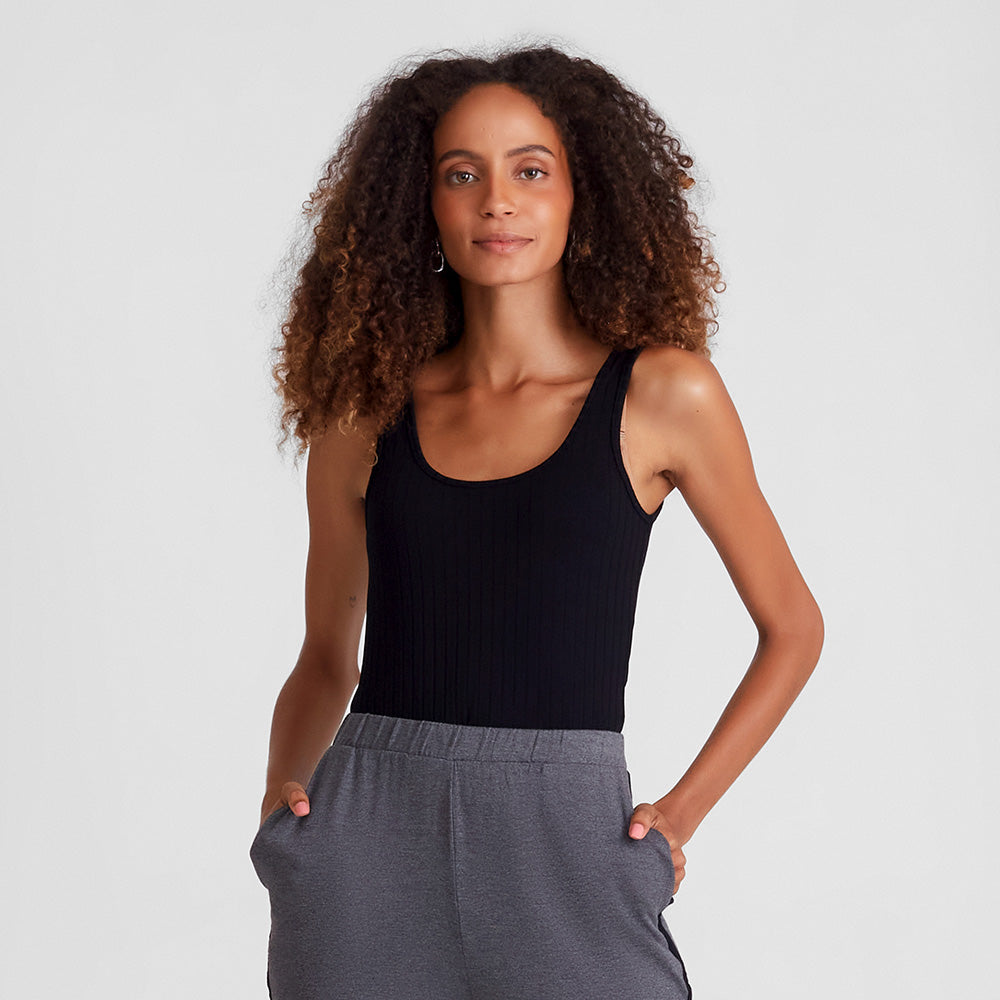 Regata Canelada Feminina - Preto
