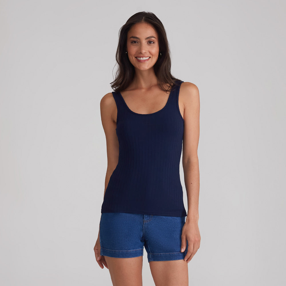 Regata Canelada Feminina - Azul Marinho