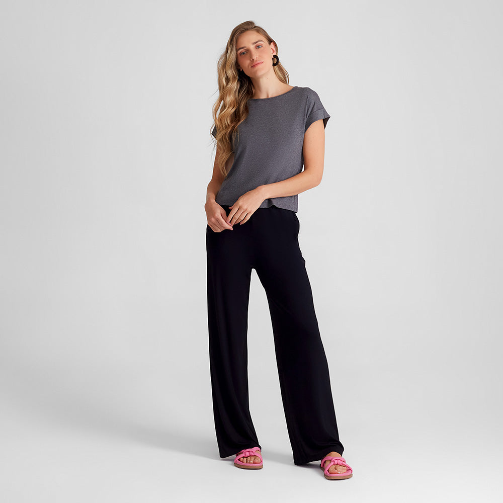 Calça Wide Viscose Feminina - Preto