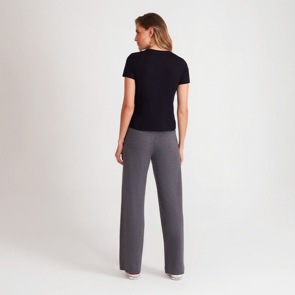 Calça Wide Viscose Feminina - Mescla Escuro