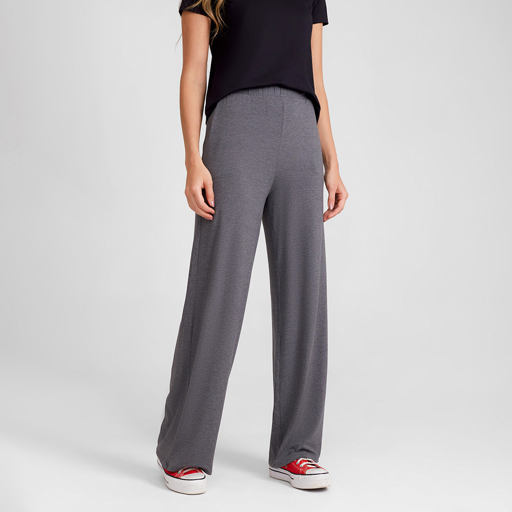 Calça Wide Viscose Feminina - Mescla Escuro