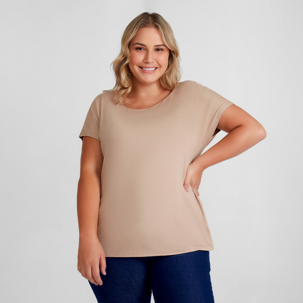 Blusa Ampla Plus Feminina - Bege Claro