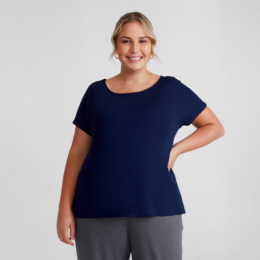 Blusa Ampla Plus Feminina - Azul Marinho