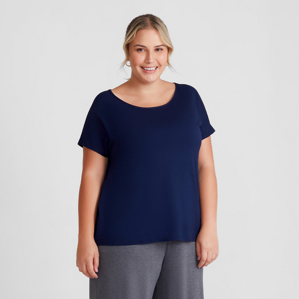 Blusa Ampla Plus Feminina - Azul Marinho