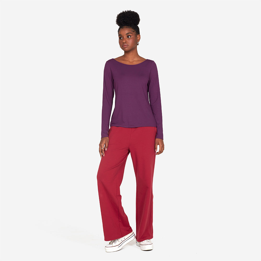 Camiseta Manga Longa Gola Canoa Feminina - Berinjela