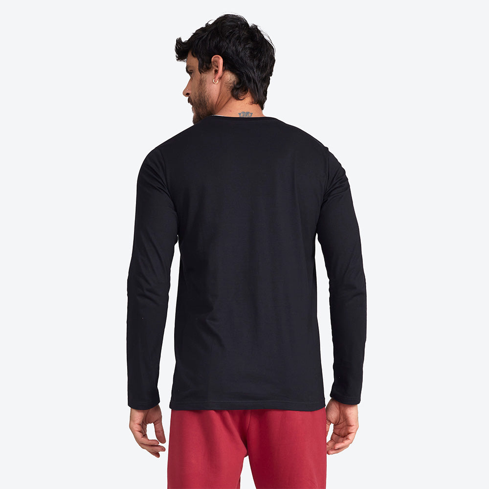 Camiseta Manga Longa Gola Dupla Masculina - Preto