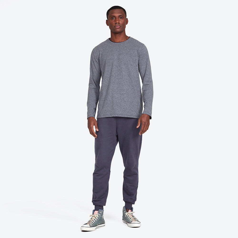 Camiseta Manga Longa Gola Dupla Masculina - Mescla Escuro
