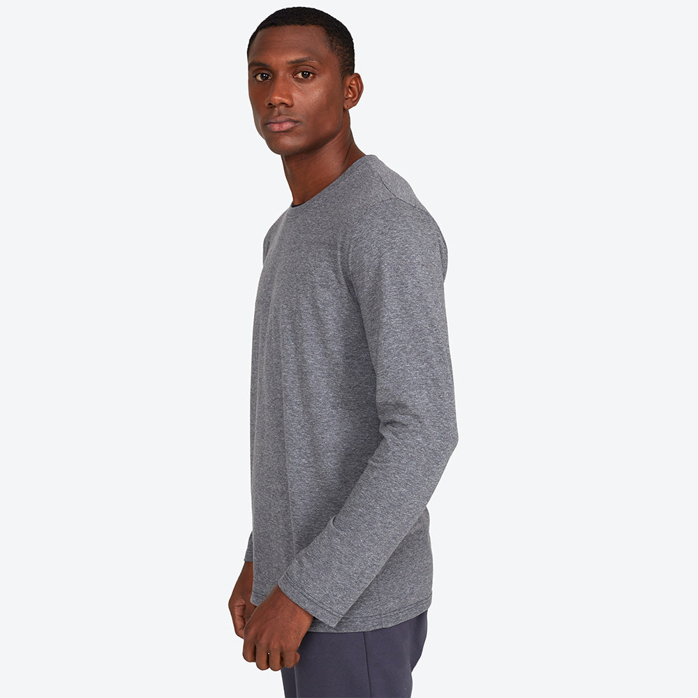 Camiseta Manga Longa Gola Dupla Masculina - Mescla Escuro