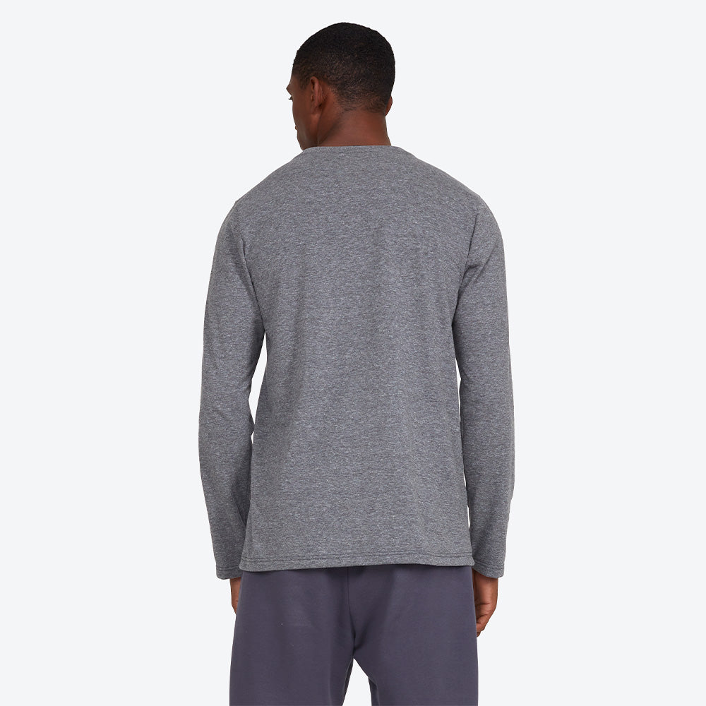 Camiseta Manga Longa Gola Dupla Masculina - Mescla Escuro
