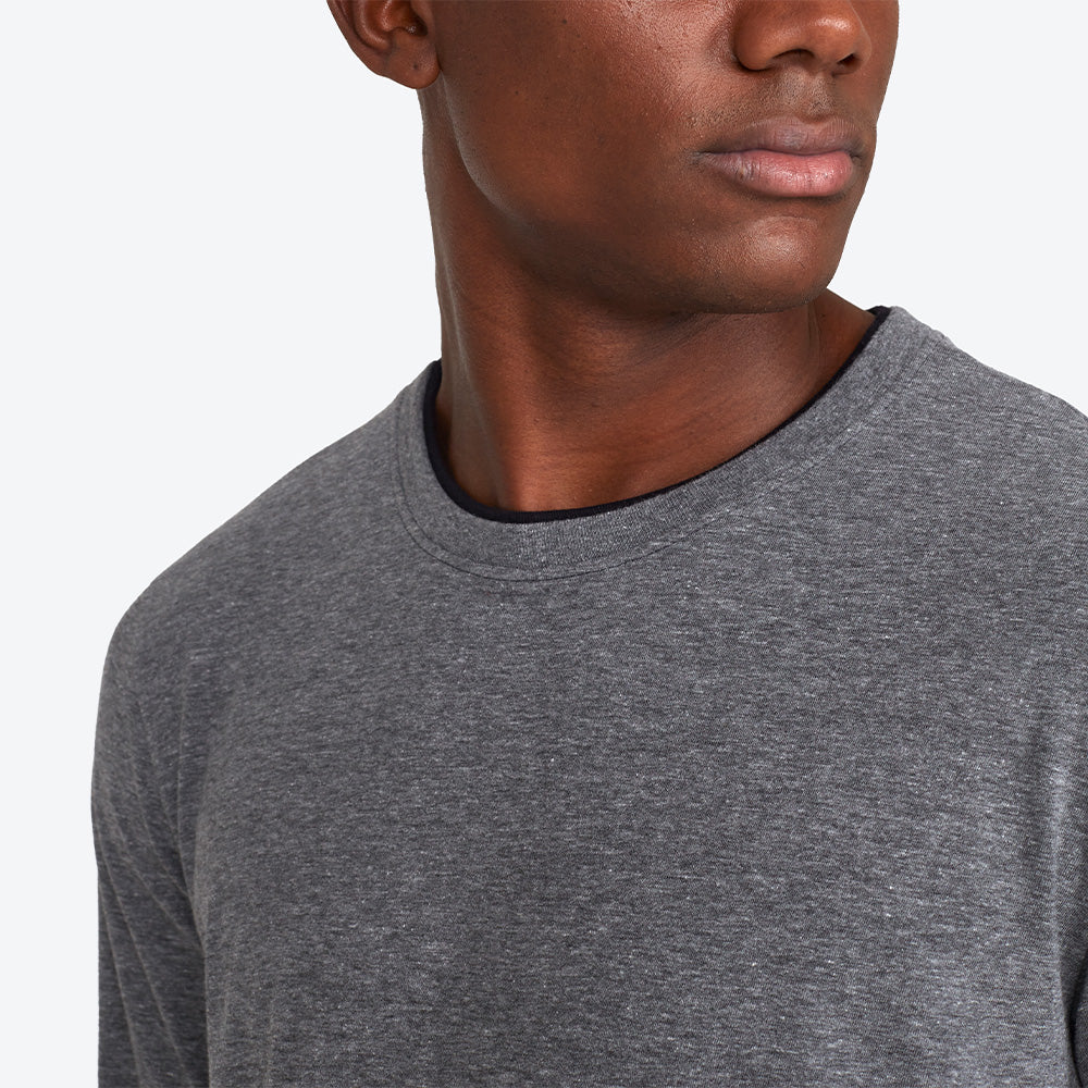 Camiseta Manga Longa Gola Dupla Masculina - Mescla Escuro