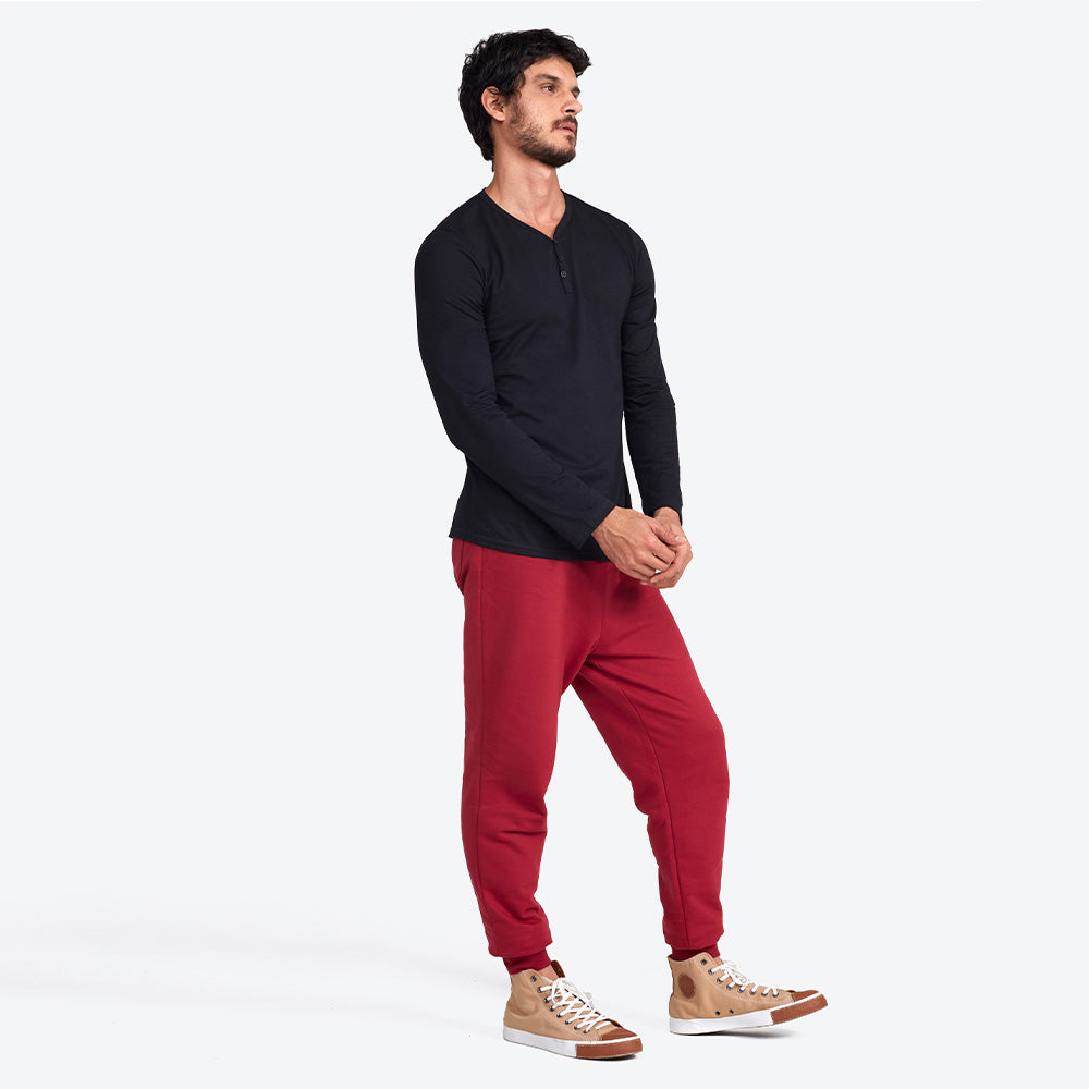 Camiseta Henley Manga Longa Masculina - Preto