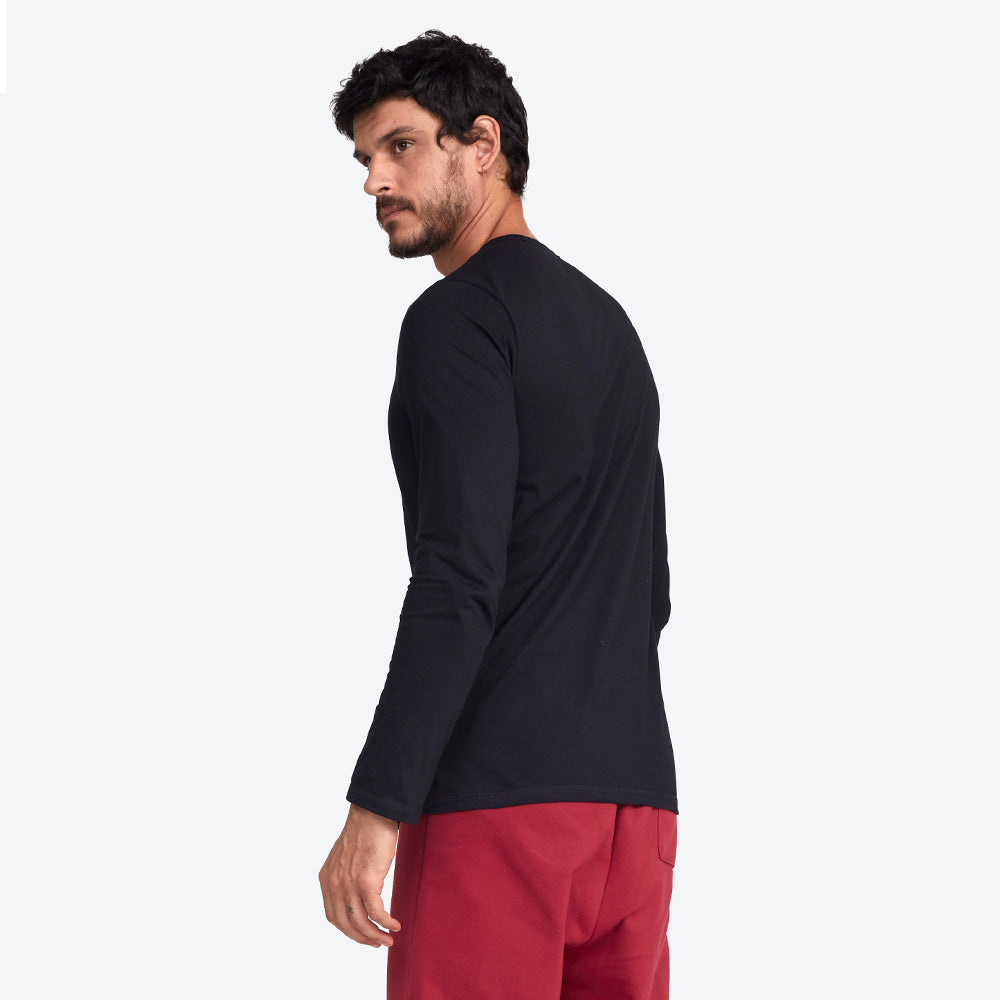 Camiseta Henley Manga Longa Masculina - Preto