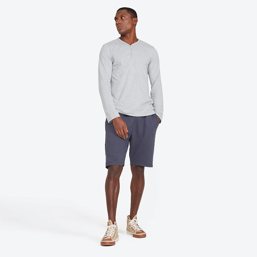 Camiseta Henley Manga Longa Masculina - Mescla Claro