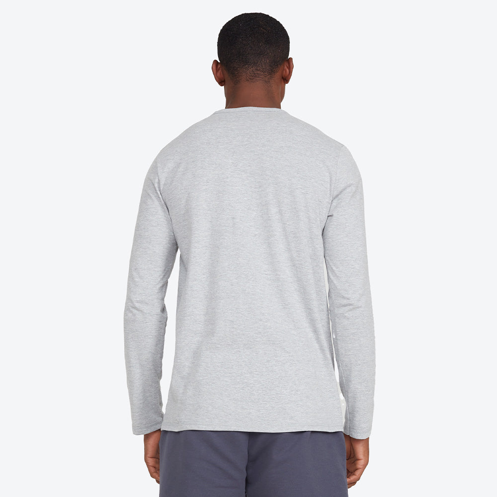 Camiseta Henley Manga Longa Masculina - Mescla Claro