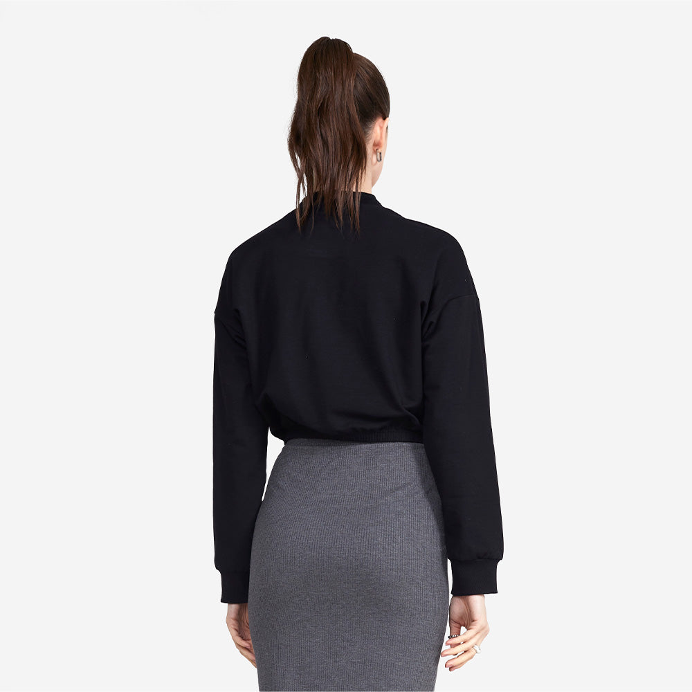 Blusão Cropped Moletom Comfort Feminino - Preto