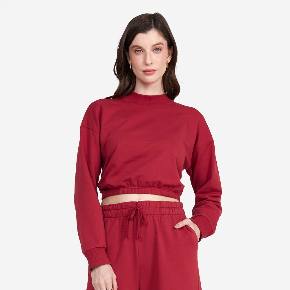 Blusão Cropped Moletom Comfort Feminino - Marsala