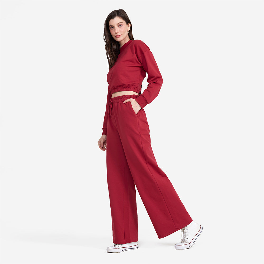 Blusão Cropped Moletom Comfort Feminino - Marsala