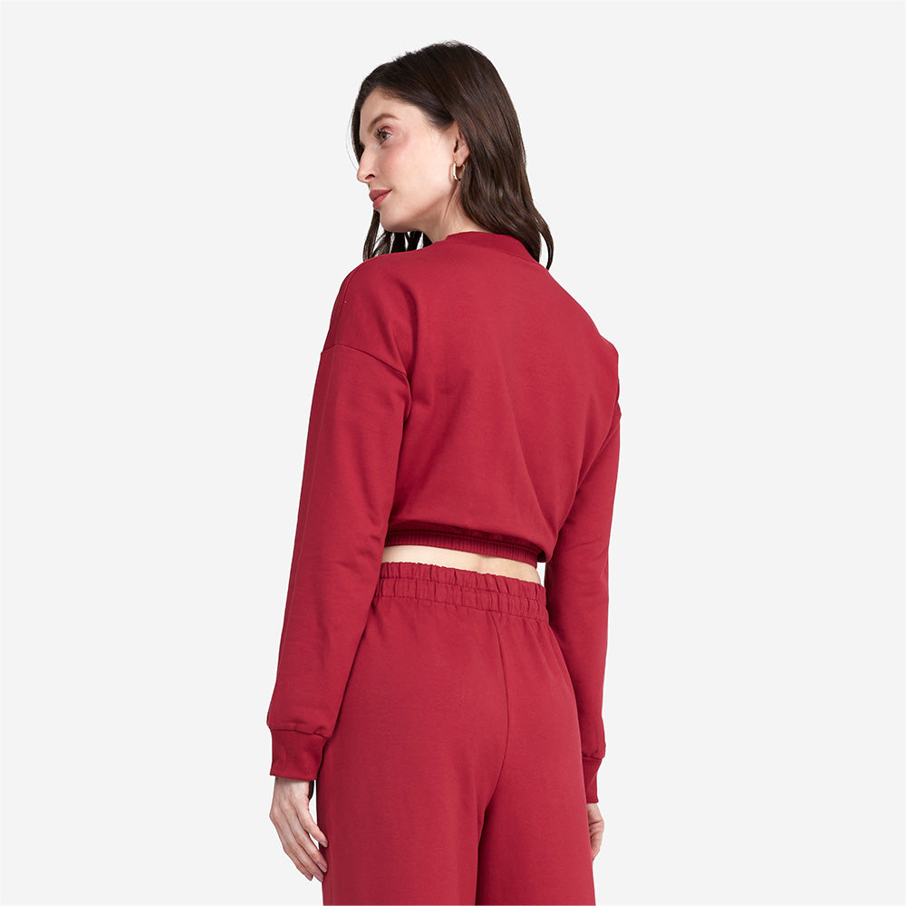 Blusão Cropped Moletom Comfort Feminino - Marsala