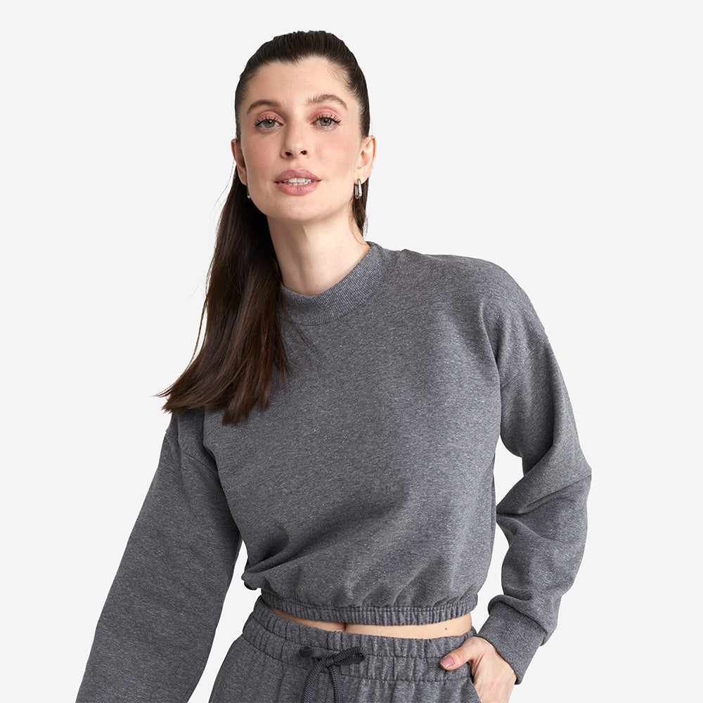 Blusão Cropped Moletom Comfort Feminino - Mescla Escuro