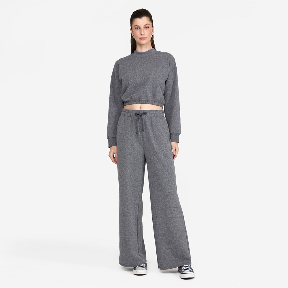 Blusão Cropped Moletom Comfort Feminino - Mescla Escuro