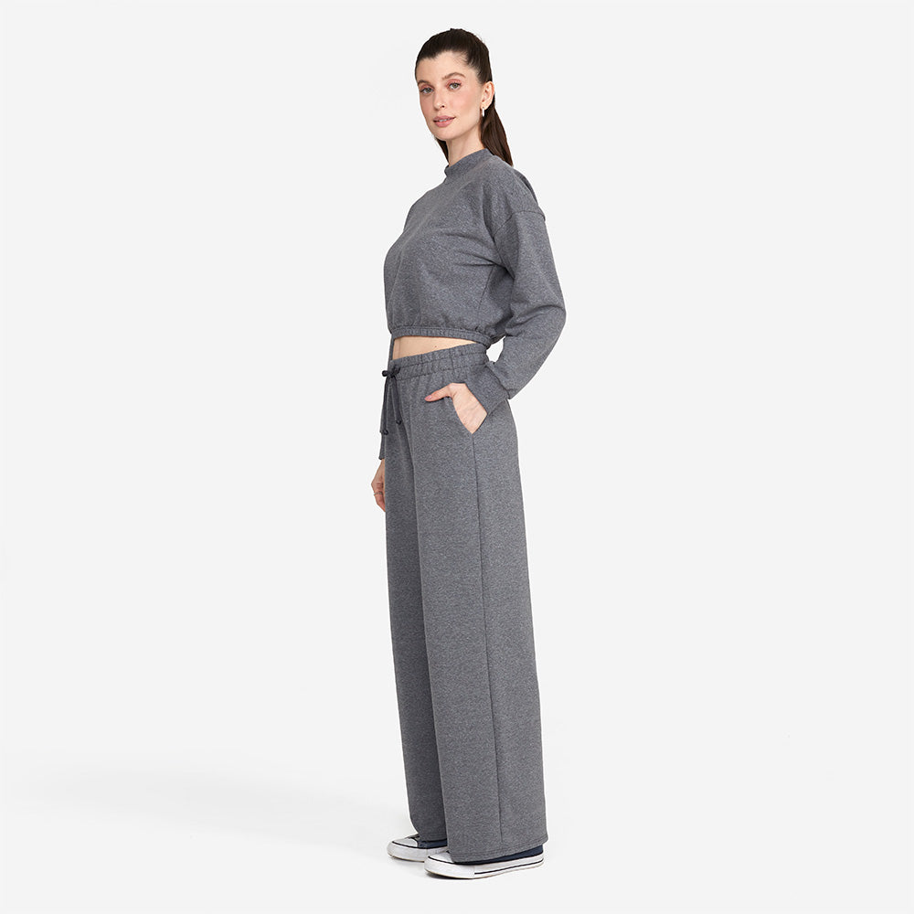 Blusão Cropped Moletom Comfort Feminino - Mescla Escuro