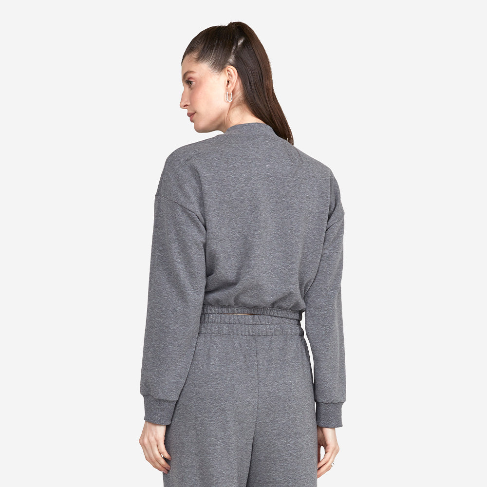 Blusão Cropped Moletom Comfort Feminino - Mescla Escuro