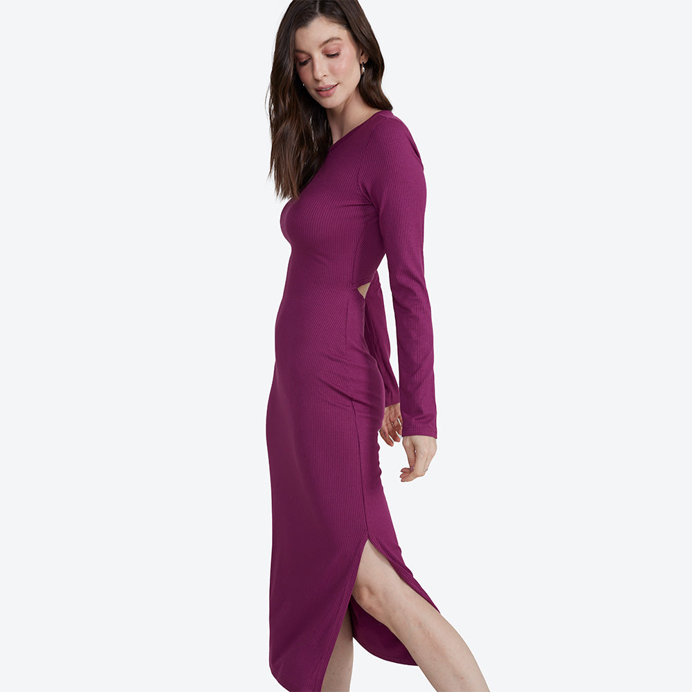 Vestido Midi Canelado Recorte Costas - Uva