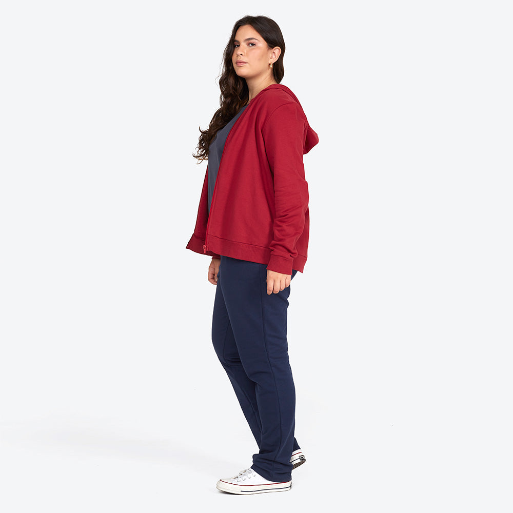 Jaqueta Moletom Flanelado Plus Feminina - Marsala
