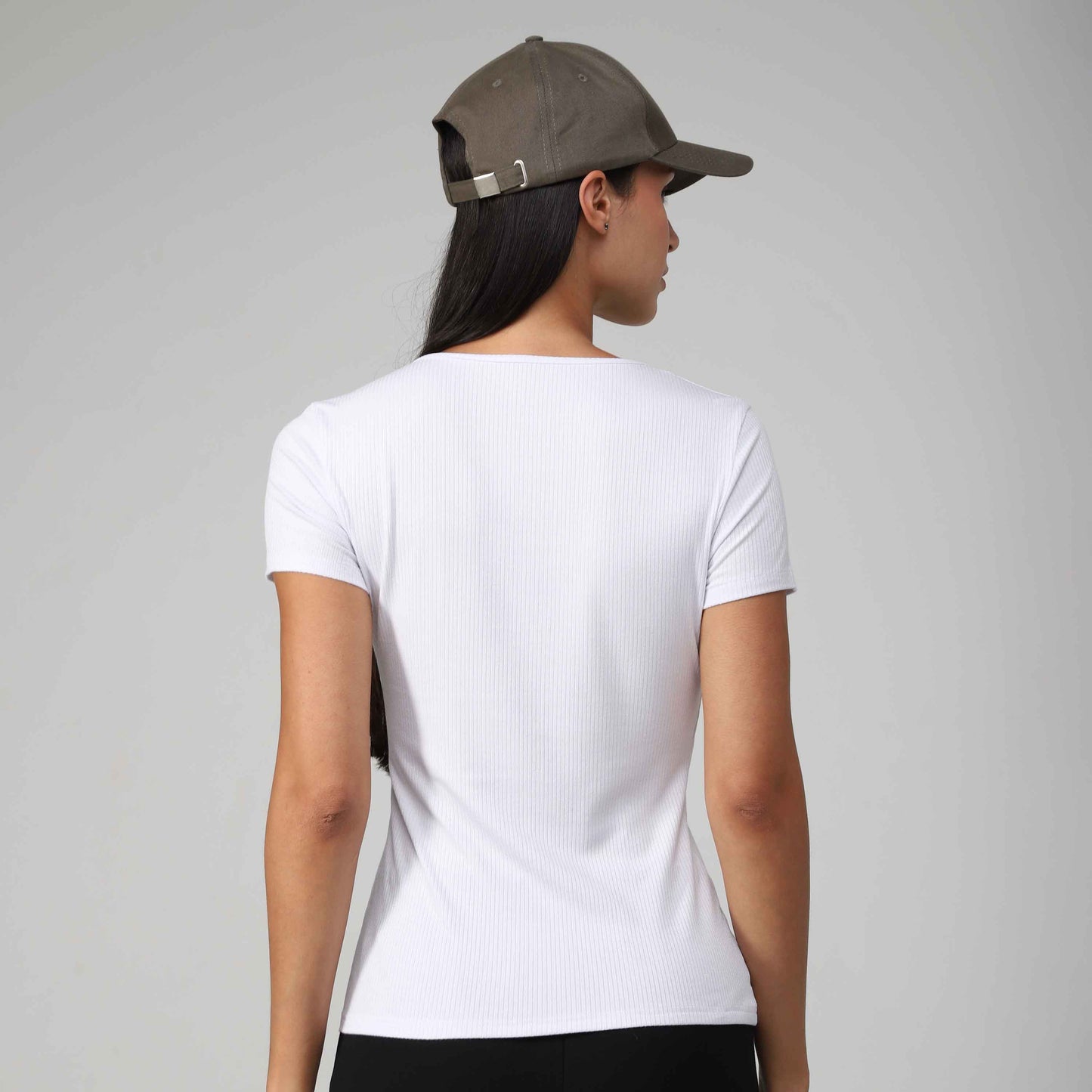 Camiseta Canelada Gola U Feminina - Branco
