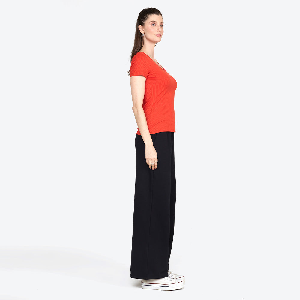 Camiseta Canelada Gola U Feminina - Vermelho Páprica