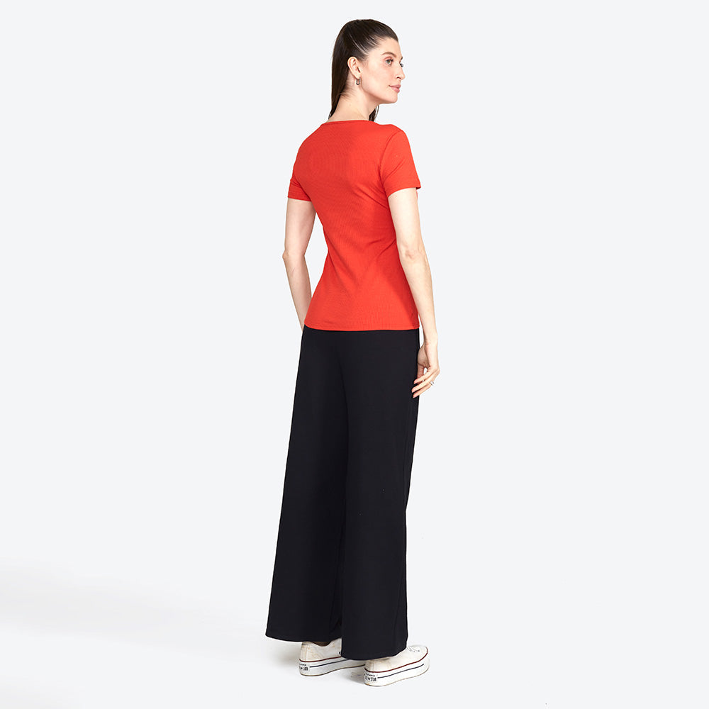Camiseta Canelada Gola U Feminina - Vermelho Páprica