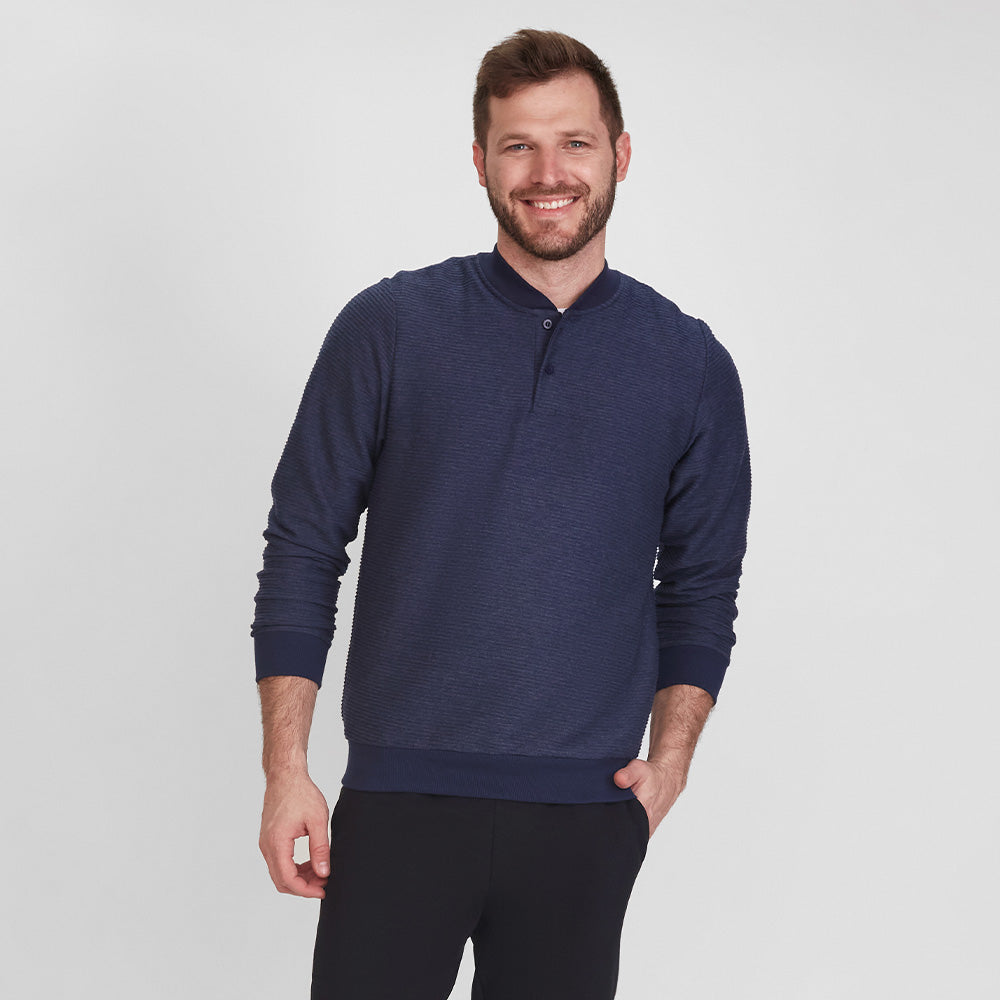 Blusa Henley Texturizada Masculina - Azul Marinho