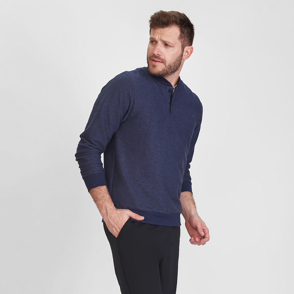 Blusa Henley Texturizada Masculina - Azul Marinho