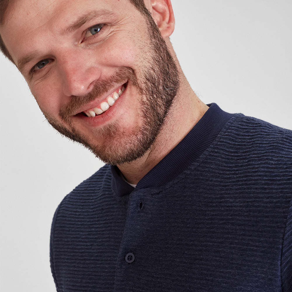 Blusa Henley Texturizada Masculina - Azul Marinho