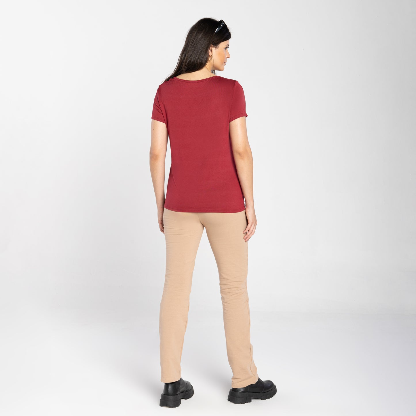 Tech T-Shirt Modal Decote Canoa Feminina - Vermelho Escarlate