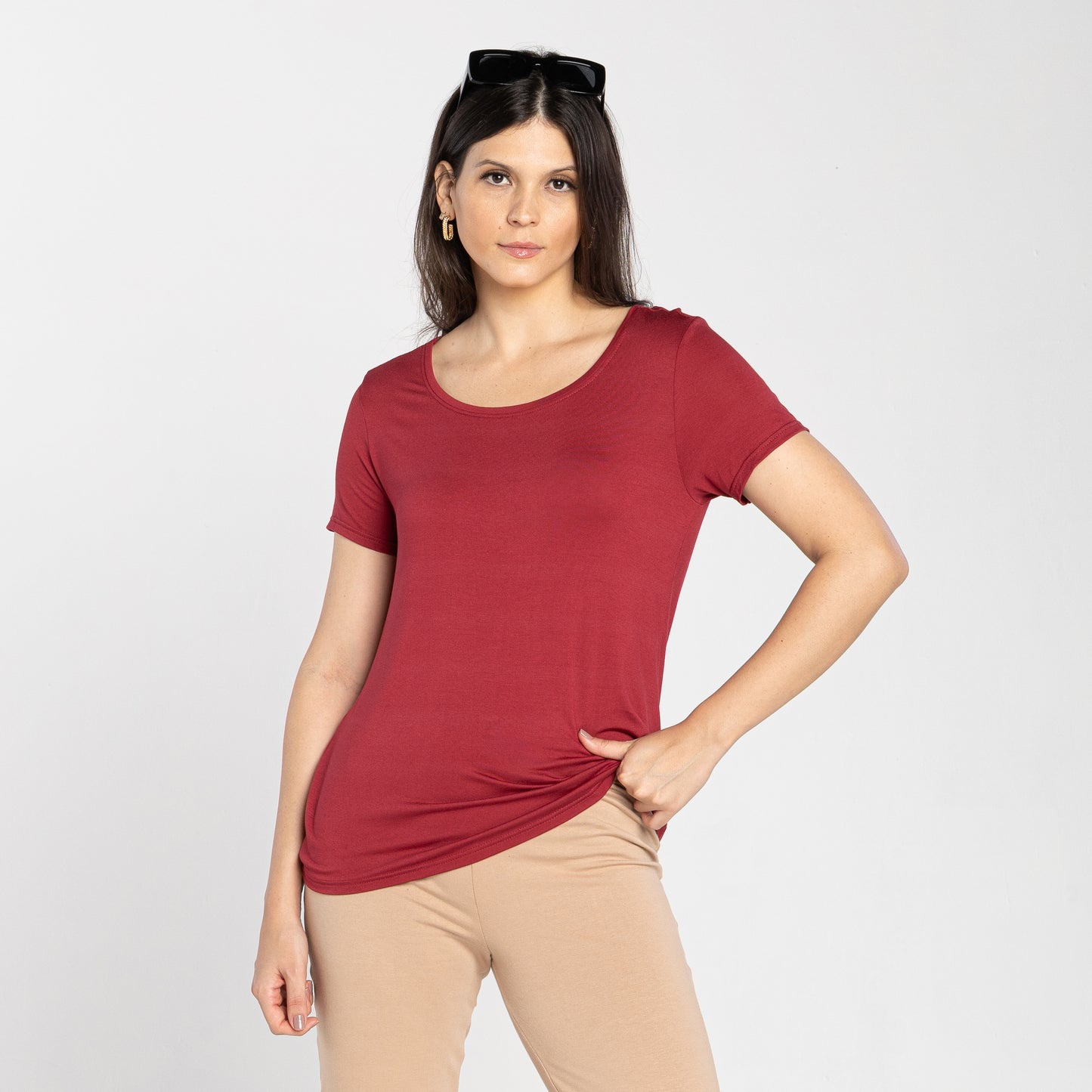 Tech T-Shirt Modal Decote Canoa Feminina - Vermelho Escarlate