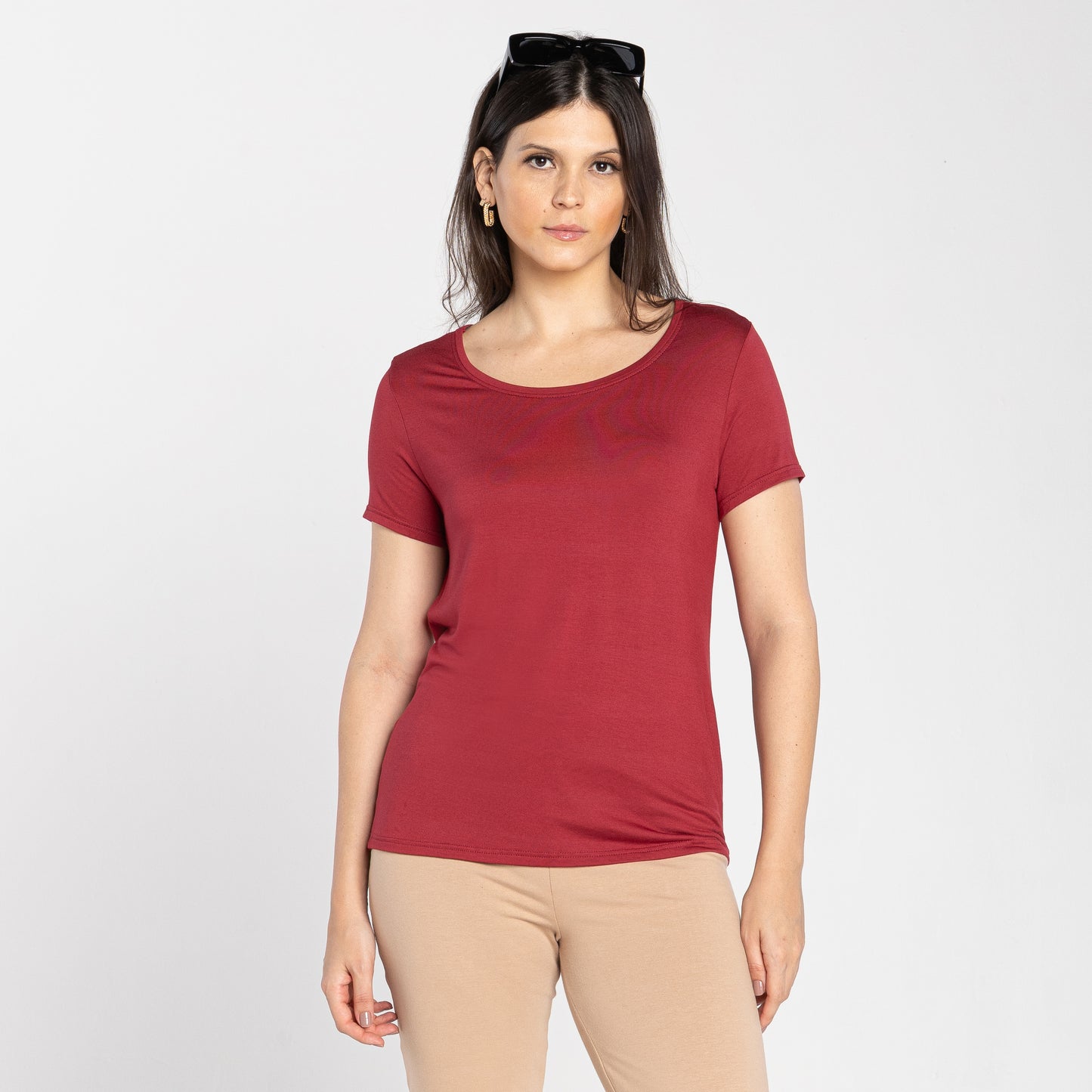 Tech T-Shirt Modal Decote Canoa Feminina - Vermelho Escarlate