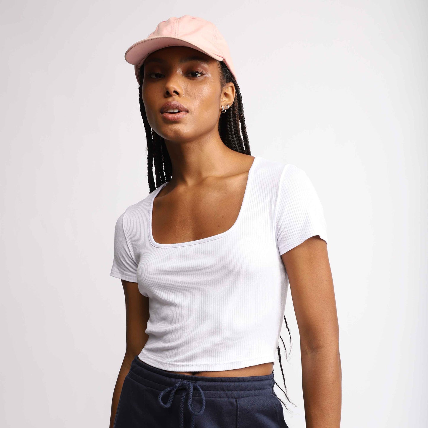 Blusa Cropped Canelada Decote Quadrado - Branco