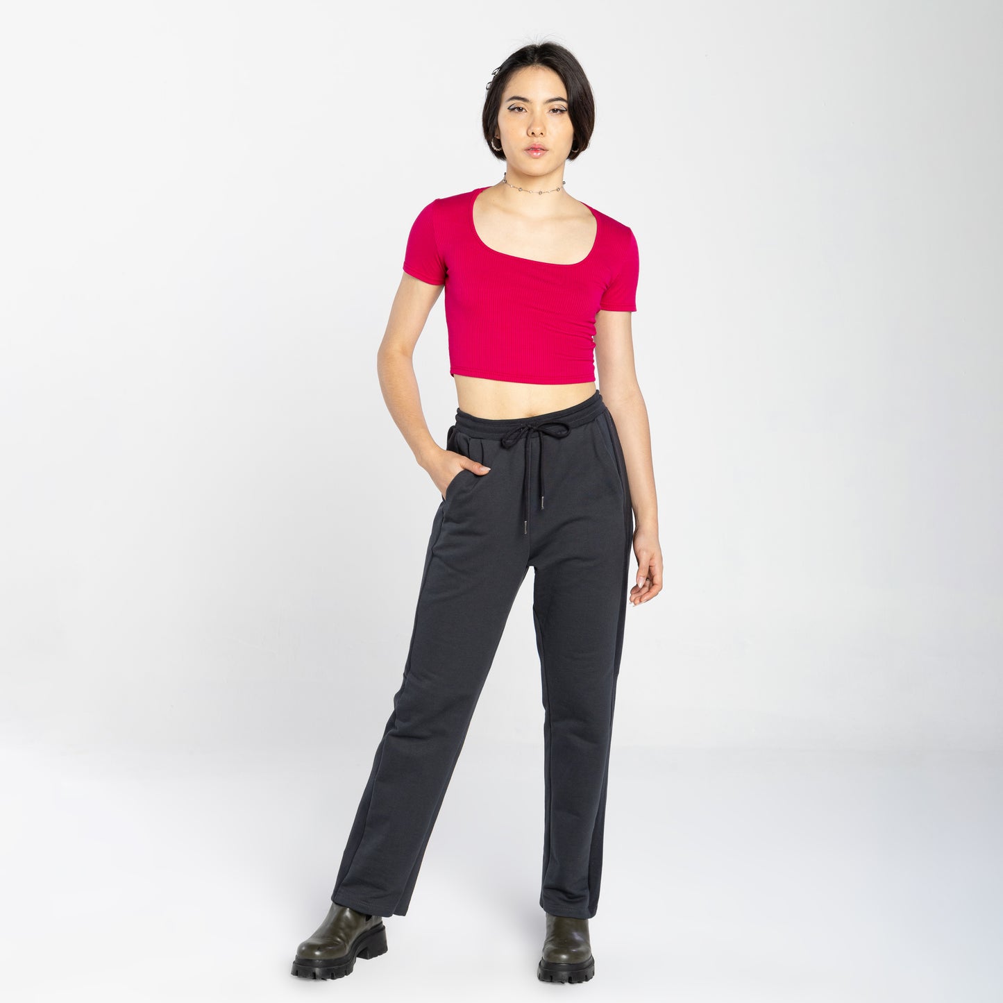 Blusa Cropped Canelada Decote Quadrado - Magenta