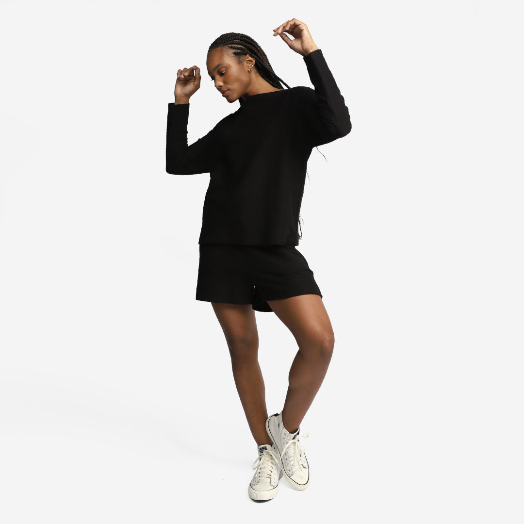 Blusão Algodão Desfibrado Linho Feminino - Preto